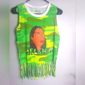 On Fire Melanin  Camouflage Graphic Fringe Shirt Size Meduim